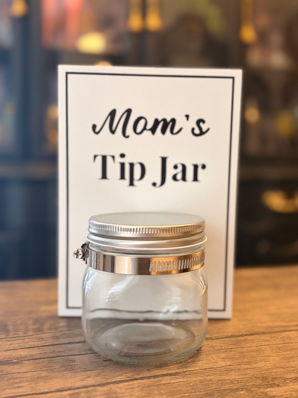 "Mom's Tip Jar" Hanging glass Jar